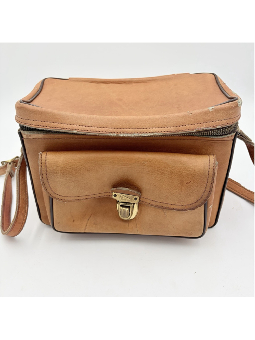 Vtg Perrin USA Top Grade Cowhide Tan Leather The Sportsman #502 Camera Bag